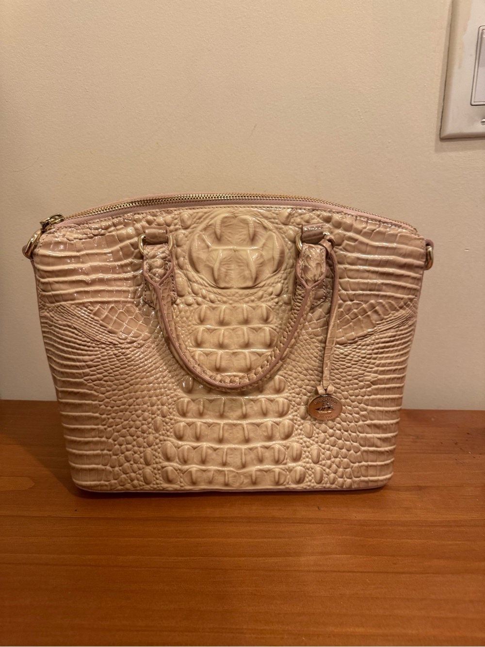 Brahmin Luxbury Melbourne beige Croc-Embossed Satchel bag